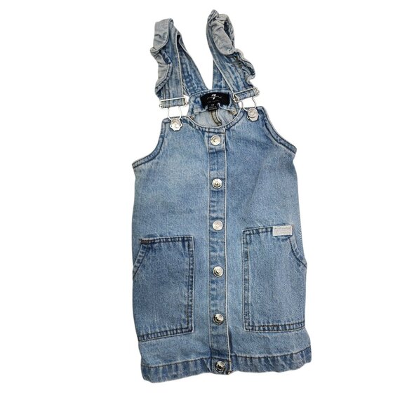 7 For All Mankind Girls Denim Overall Dress Size 3T‎ Light Wash Ruffle Straps - Picture 1 of 6